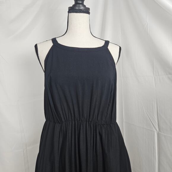 Torrid Halter Dress Sz 0 Large Black Midi Sleeveless Keyhole Pockets Minimalist - Picture 2 of 11